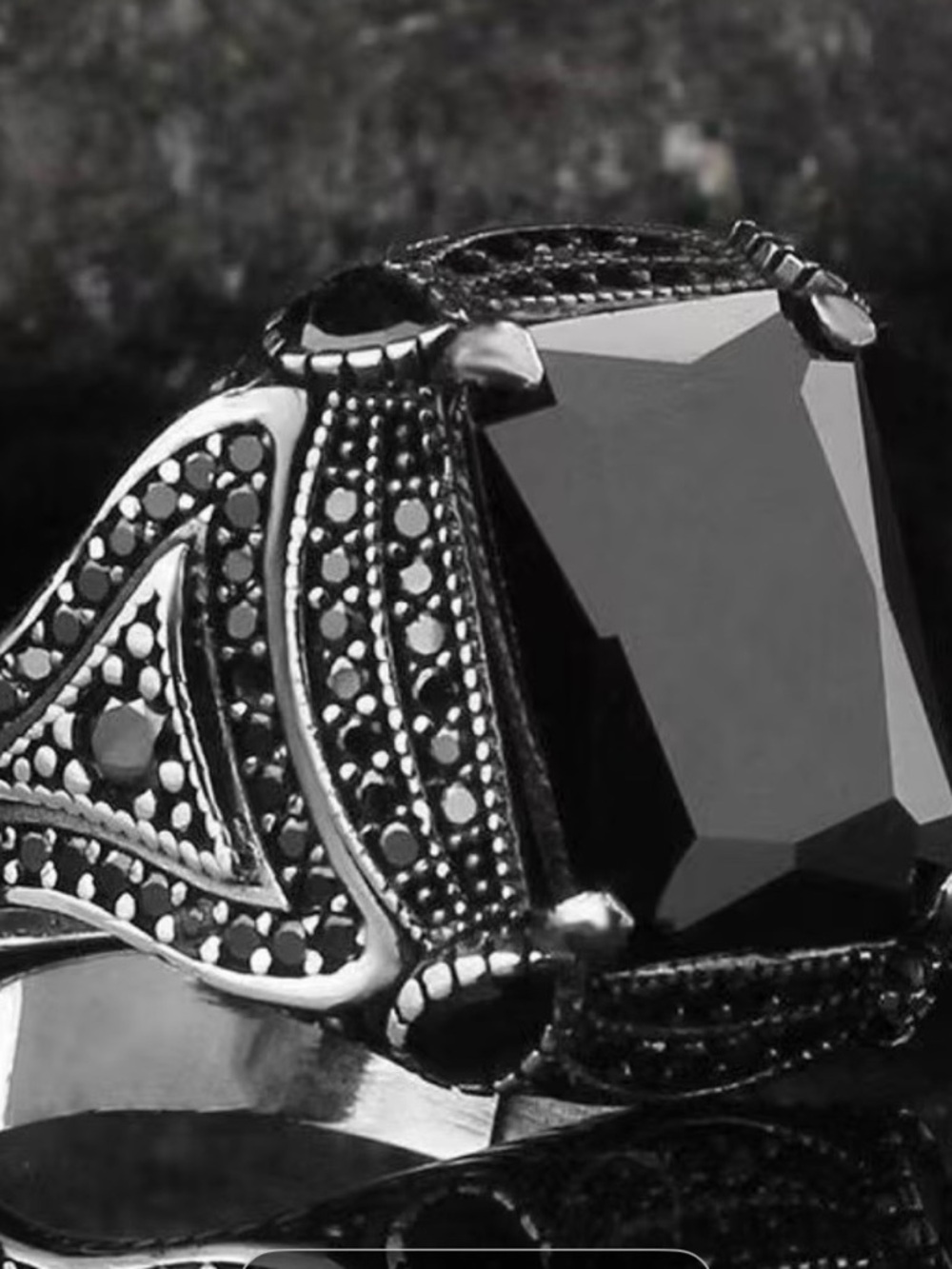 Sterling Silver Black Stone Men's Ring - Vintage Style - Picture 2 of 3